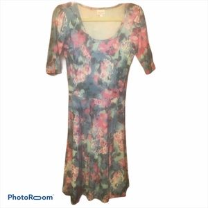 Lularoe Nicole Dress with Pink, Blue, & Green SM